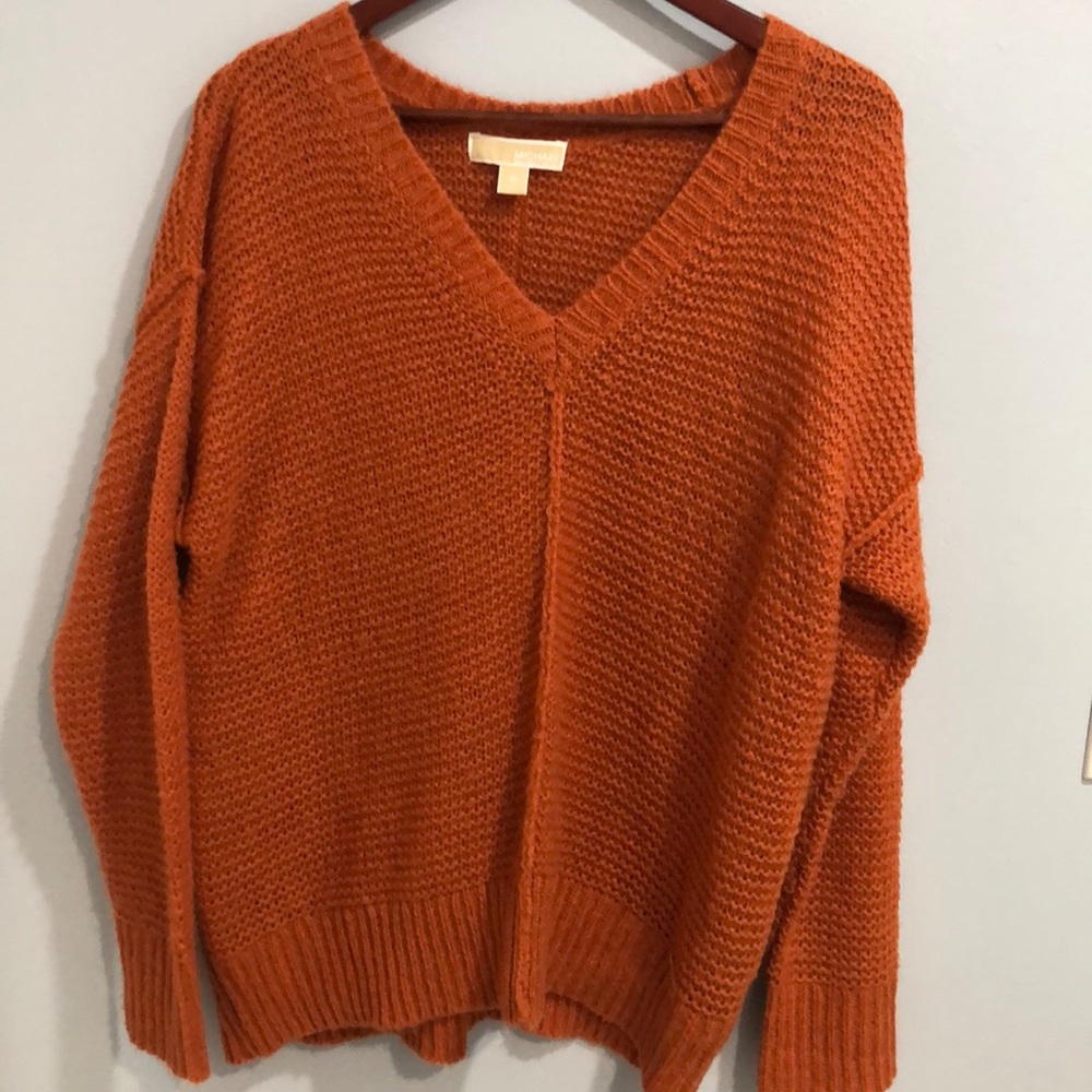 Michael Kors Burnt Orange V-Neck Long Sleeves Sweater Size M